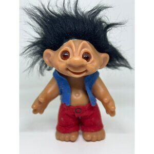 VTG Troll Thomas Dam Boy Doll 1977 6-1/2" Denmark Black Mohair Round Ears